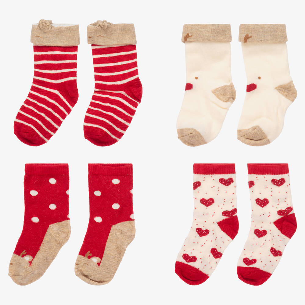 مايورال Newborn-جوارب قطن عضوي لون أحمر وعاجي وبيج (عدد 4) | Childrensalon Outlet