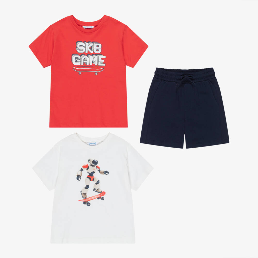 Mayoral-Red & Navy 3pc Shorts Set | Childrensalon Outlet