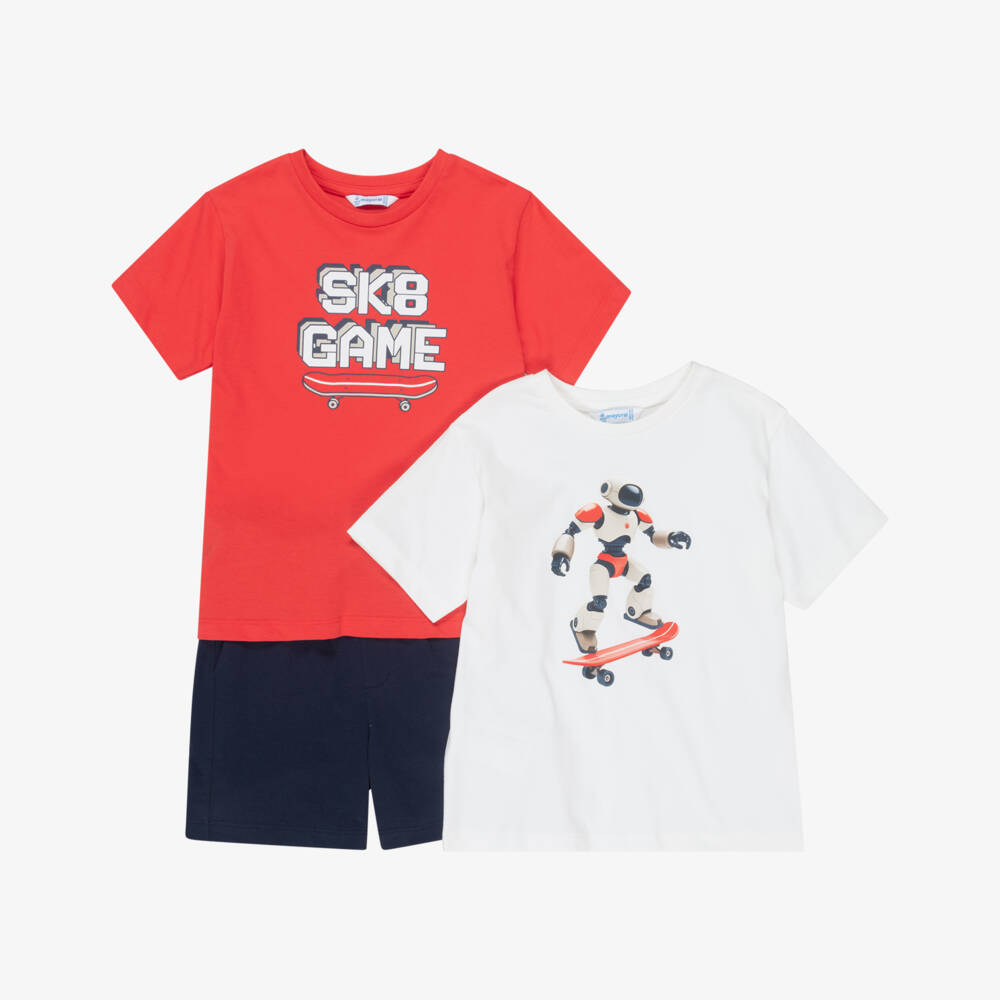Mayoral-Red & Navy 3pc Shorts Set | Childrensalon Outlet