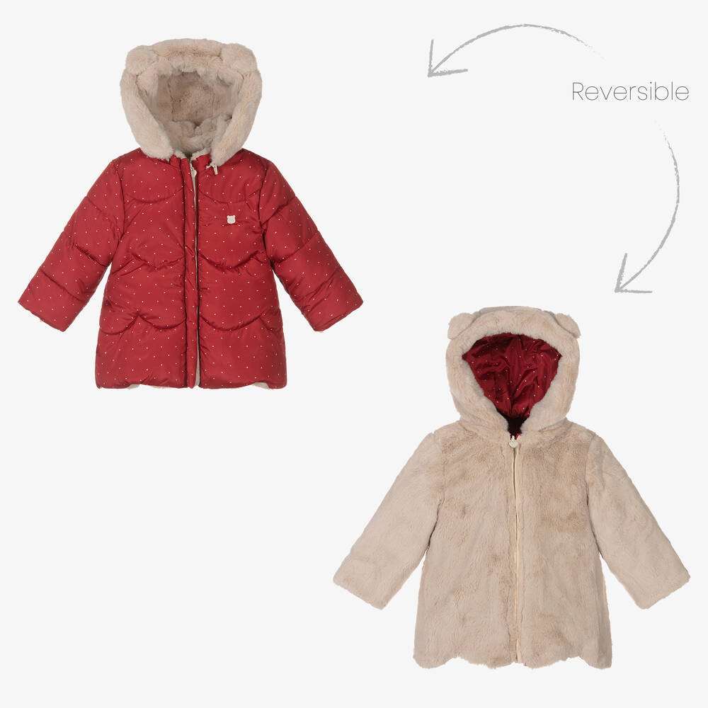 Mayoral Newborn - Red Reversible Baby Coat | Childrensalon