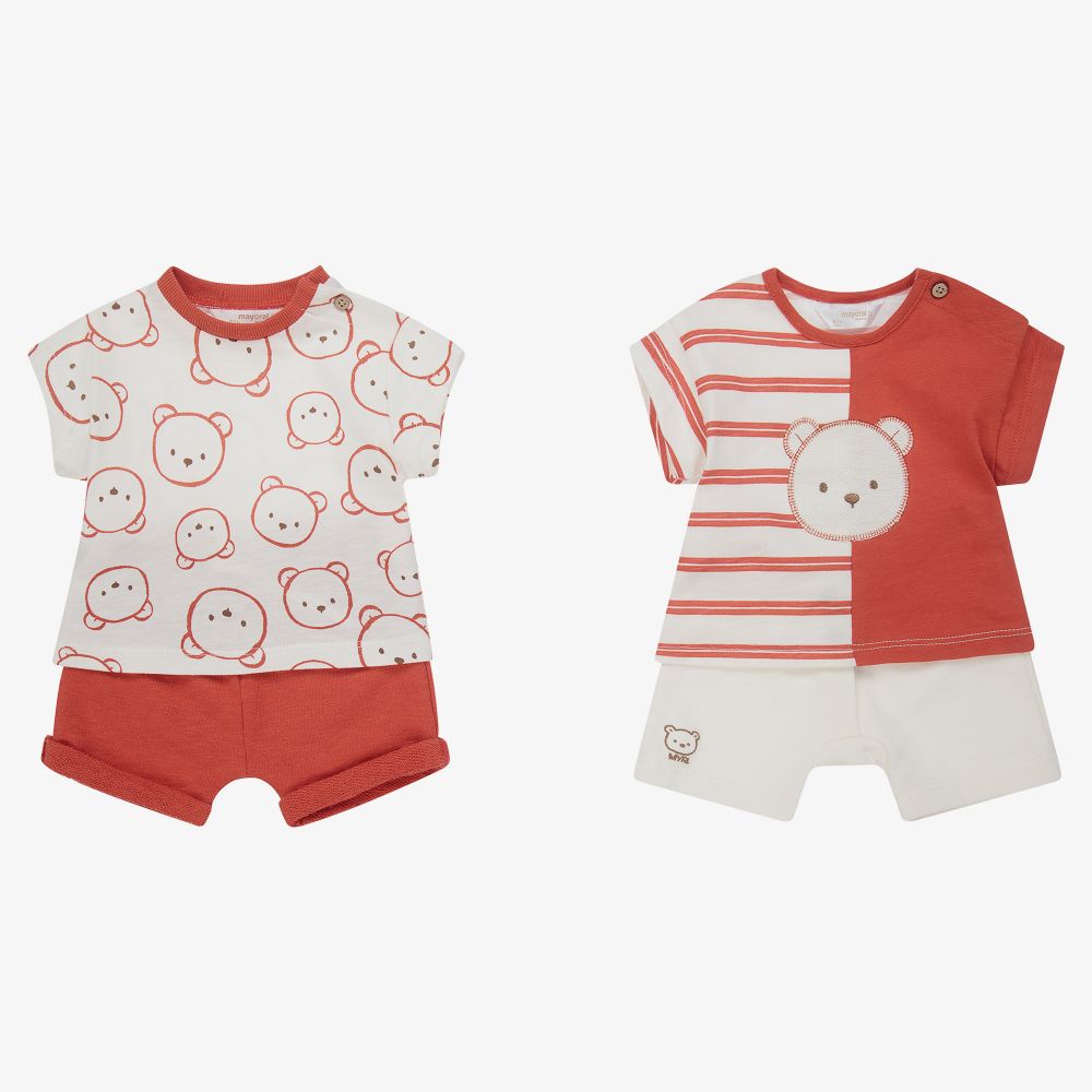 Mayoral Newborn - Красно-кремовые комплекты с шортами (2шт) | Childrensalon