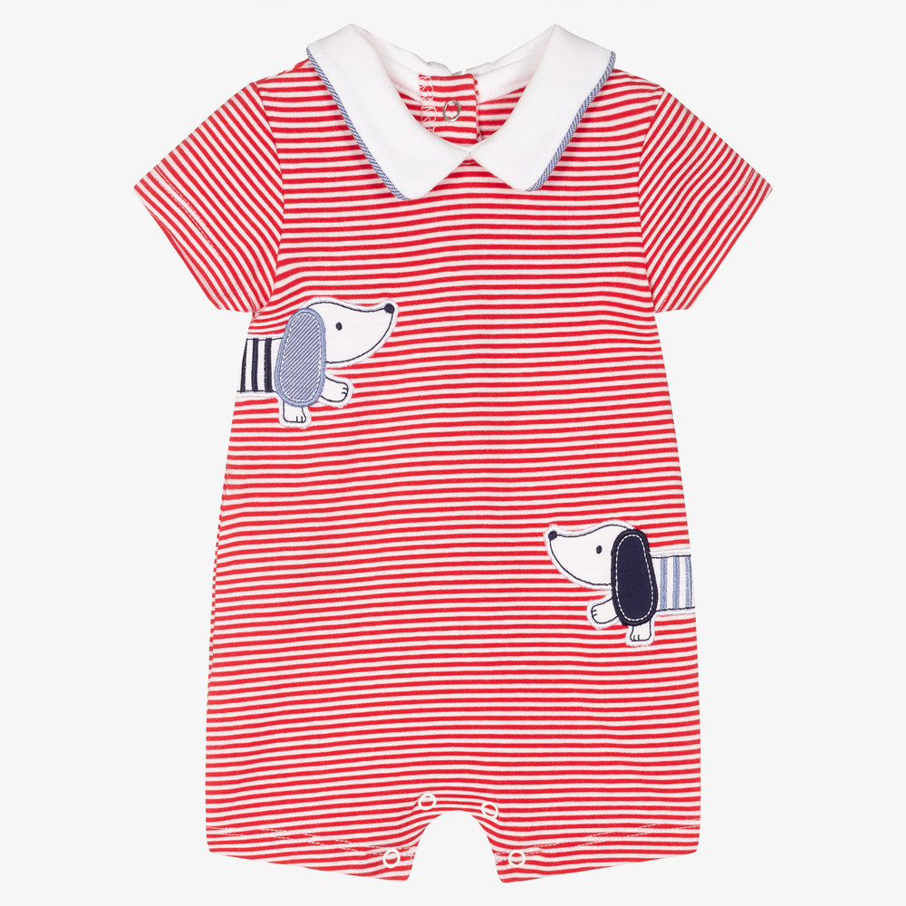 Mayoral Newborn - Red Stripe Cotton Baby Shortie | Childrensalon