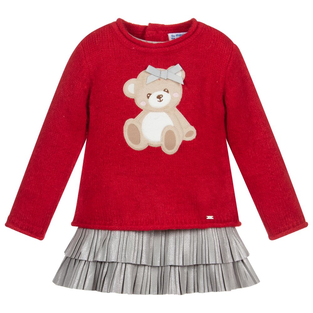 Mayoral - Set aus rotem Pullover und grauem Kleid | Childrensalon