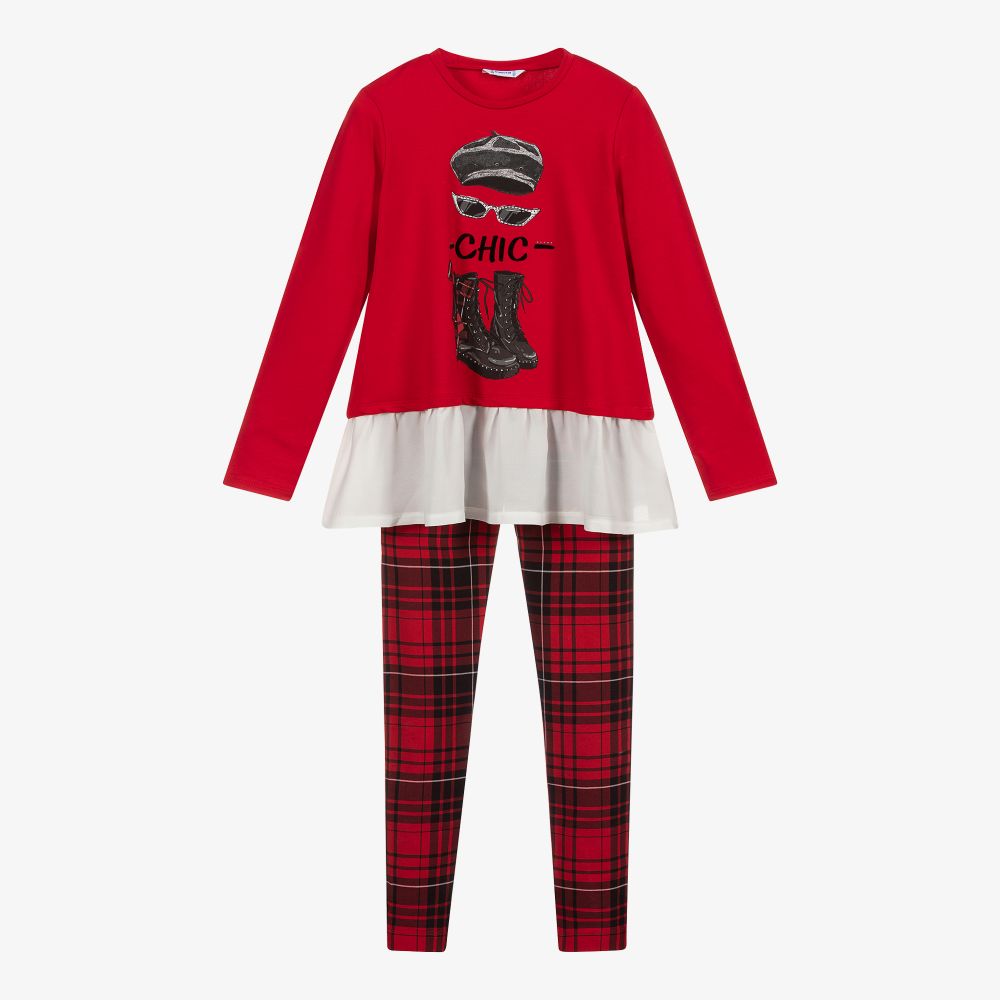 Mayoral - Rotes Leggings-Set mit Schottenkaro | Childrensalon