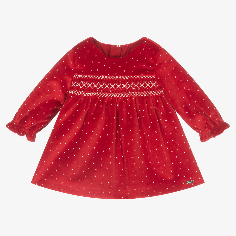 Mayoral Newborn - Robe smockée rouge velours bébé  | Childrensalon