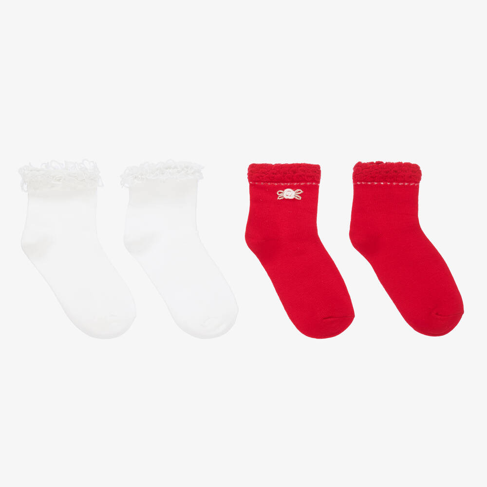 Mayoral - Red & White Cotton Socks (2 Pack) | Childrensalon