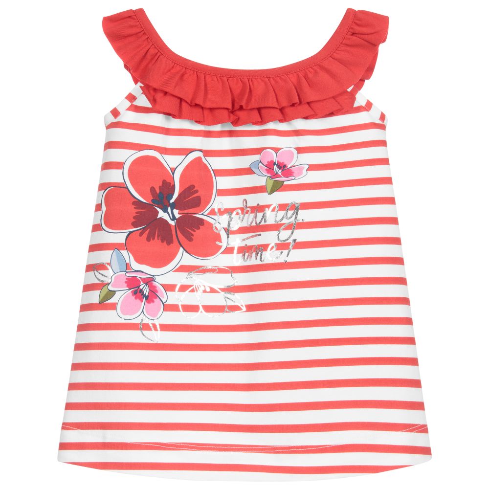 Mayoral - Kleid mit Blumen-Print in Rot und Weiß | Childrensalon