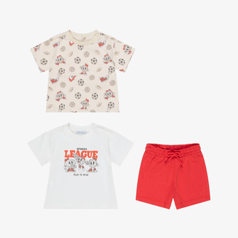 Mayoral-Red & White Football Print Short Set | Childrensalon Outlet