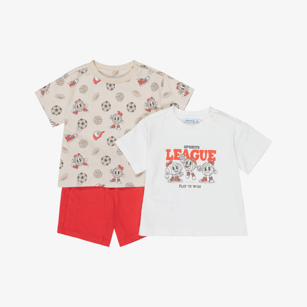 Mayoral-Red & White Football Print Short Set | Childrensalon Outlet