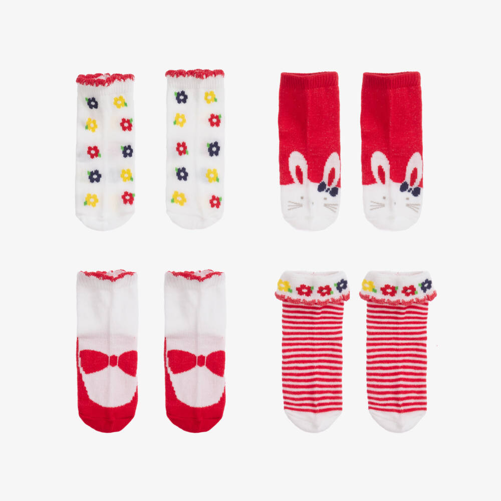 Mayoral Newborn-جوارب مزيج قطن لون أحمر وأبيض للمولودات (عدد 4) | Childrensalon Outlet