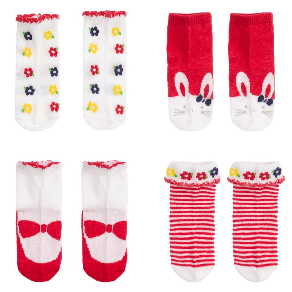 Mayoral Newborn - Red & White Socks (4 Pack) | Childrensalon