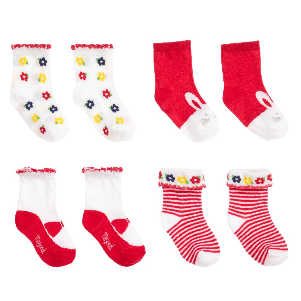 مايورال Newborn-جوارب مزيج قطن لون أحمر وأبيض للمولودات (عدد 4) | Childrensalon Outlet