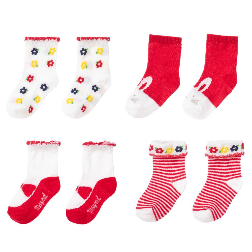 مايورال Newborn-جوارب مزيج قطن لون أحمر وأبيض للمولودات (عدد 4) | Childrensalon Outlet