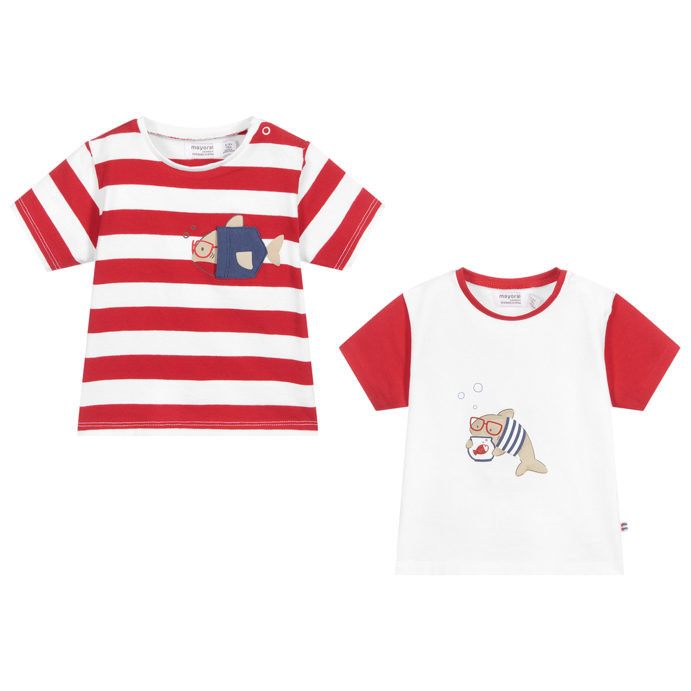Mayoral - Red & White T-Shirts (2 Pack) | Childrensalon