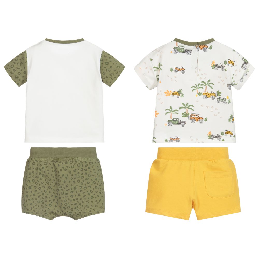 مايورال Newborn-شورت وتيشيرت قطن جيرسي لون أبيض، أصفر وأخضر (عدد 2) | Childrensalon Outlet