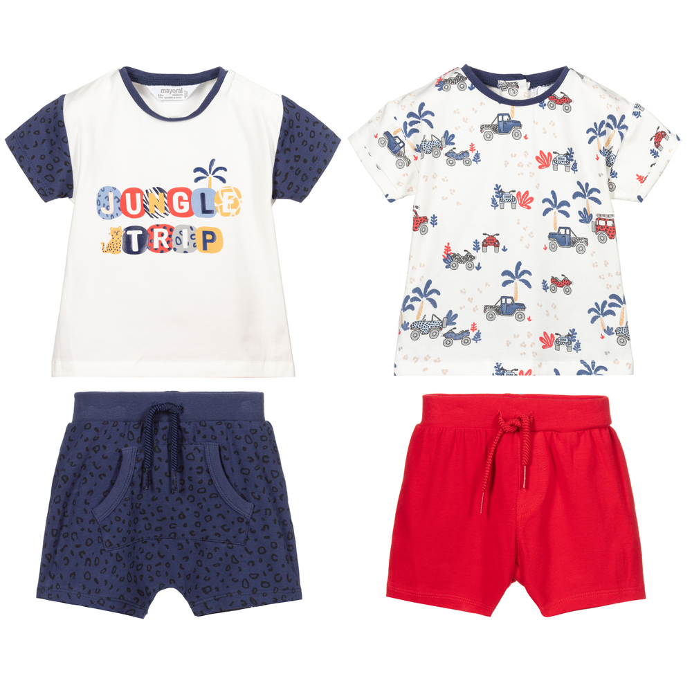 مايورال-شورت وتيشيرت قطن جيرسي لون كحلي وأبيض (عدد 2) | Childrensalon Outlet