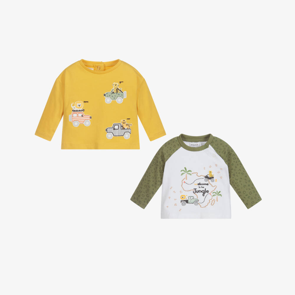 Mayoral Newborn-تيشيرت قطن جيرسي لون أبيض وأصفر للأطفال (عدد 2) | Childrensalon Outlet