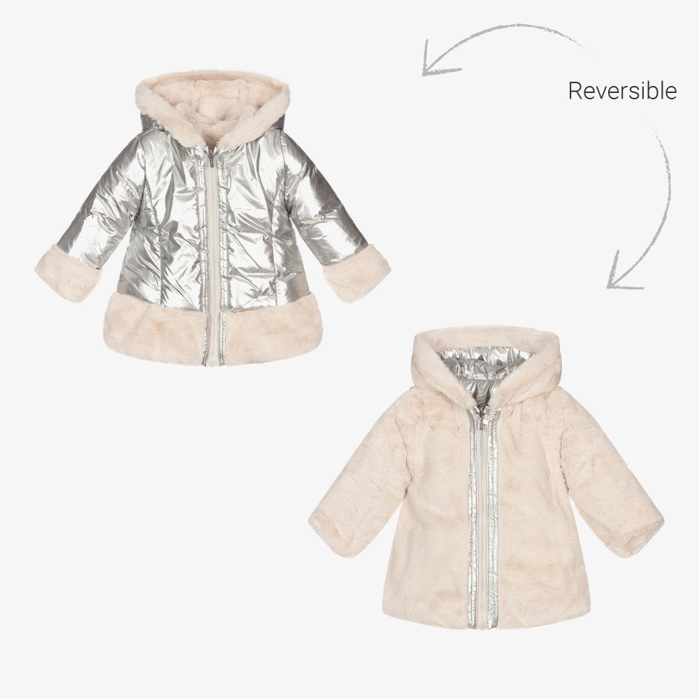 Mayoral - Silver & Beige Reversible Coat | Childrensalon
