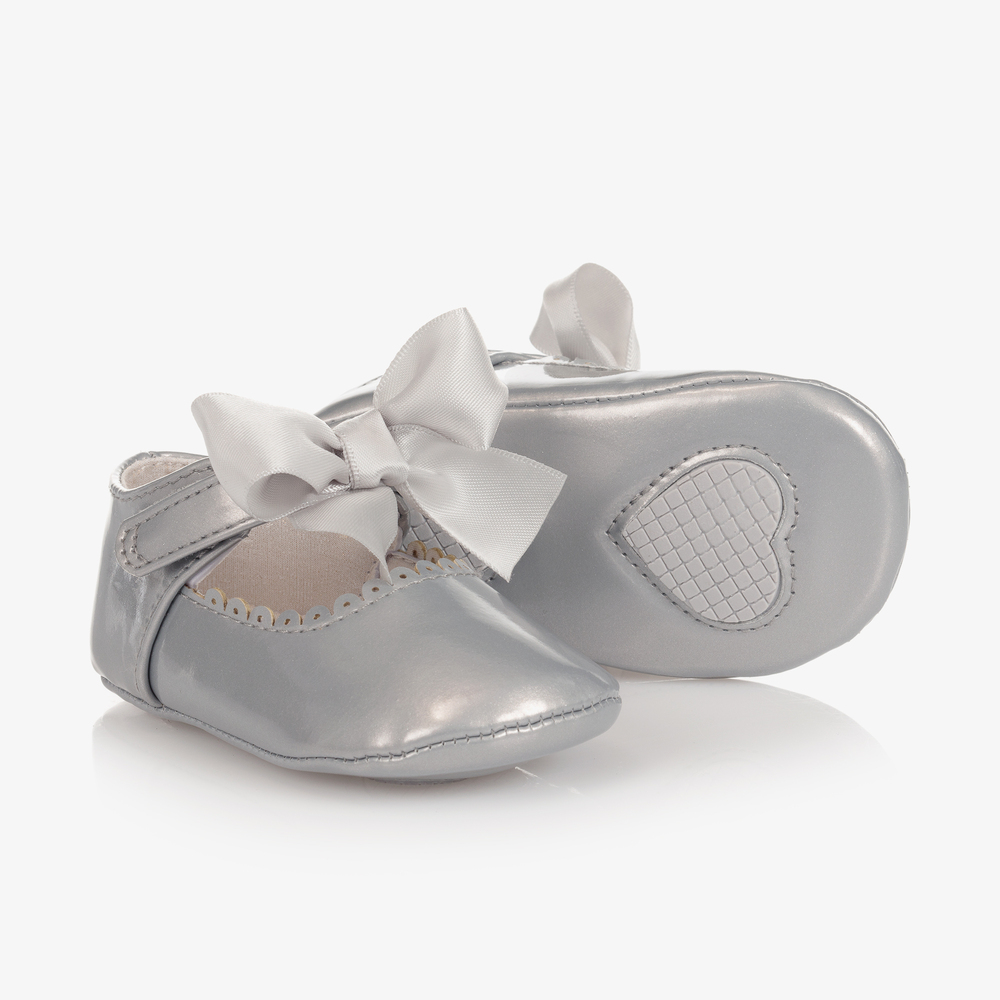 baby babies GIRLS SOFT Soft soled  Pre Walker SHOES  BOW GREY PATENT 