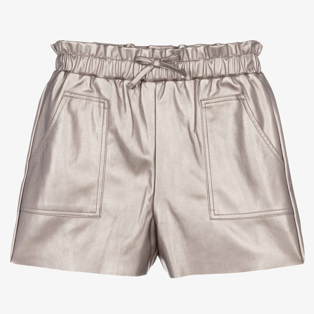 Silver leather shorts top