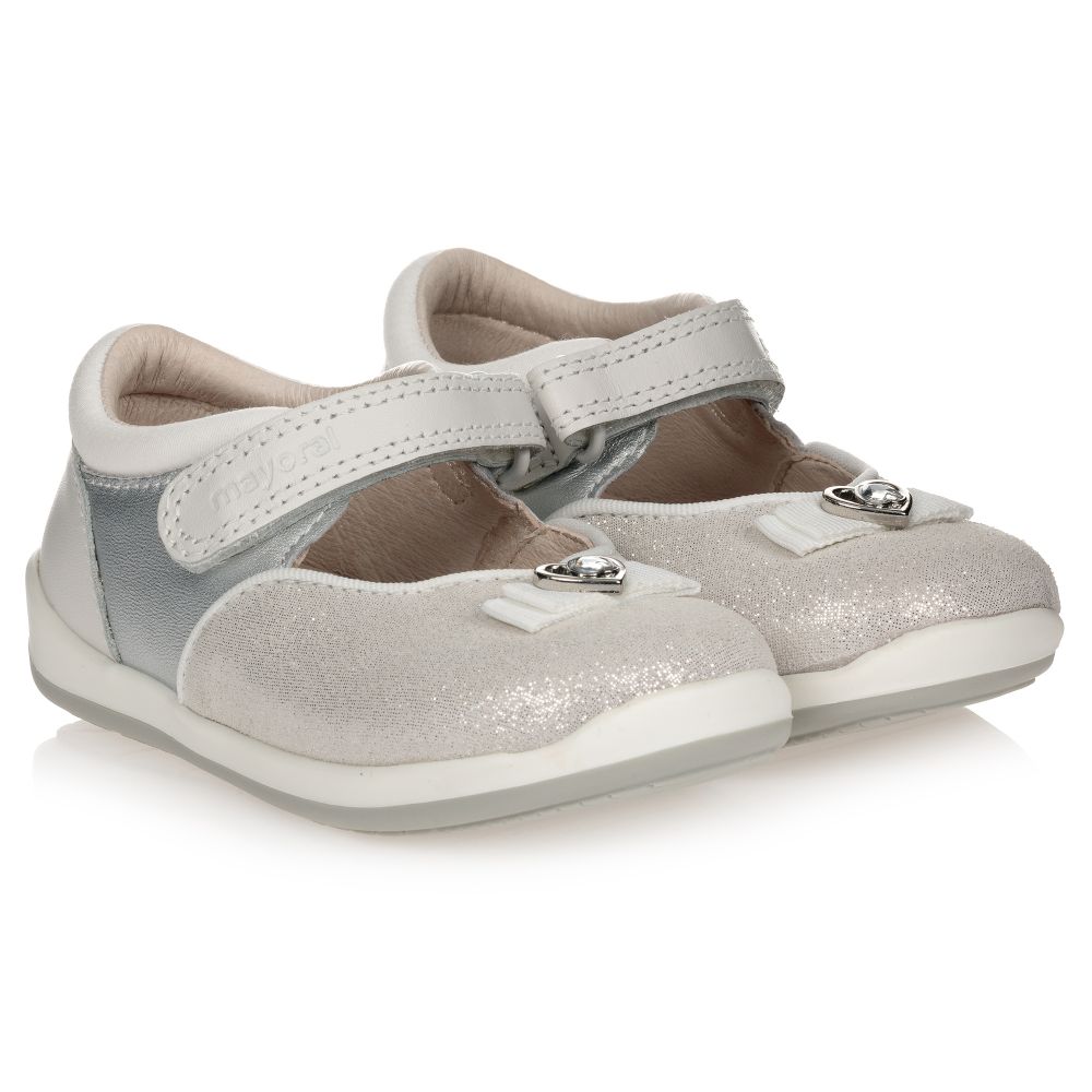 Mayoral - حذاء جلد غليتر لون فضي للبنات | Childrensalon