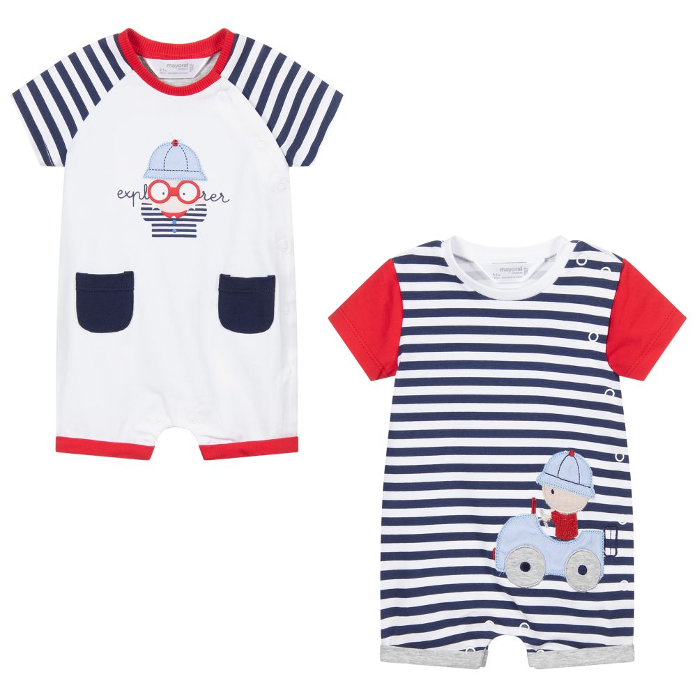 Mayoral Для новорожденных-Песочники в синюю полоску для малышей (2шт) | Childrensalon Outlet