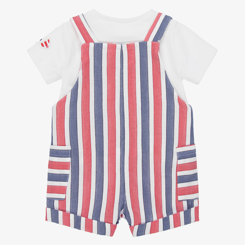 Mayoral Newborn-Striped Dungaree Shorts Set | Childrensalon Outlet