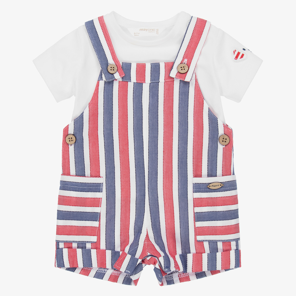 Mayoral Newborn - Ensemble salopette courte rayée | Childrensalon