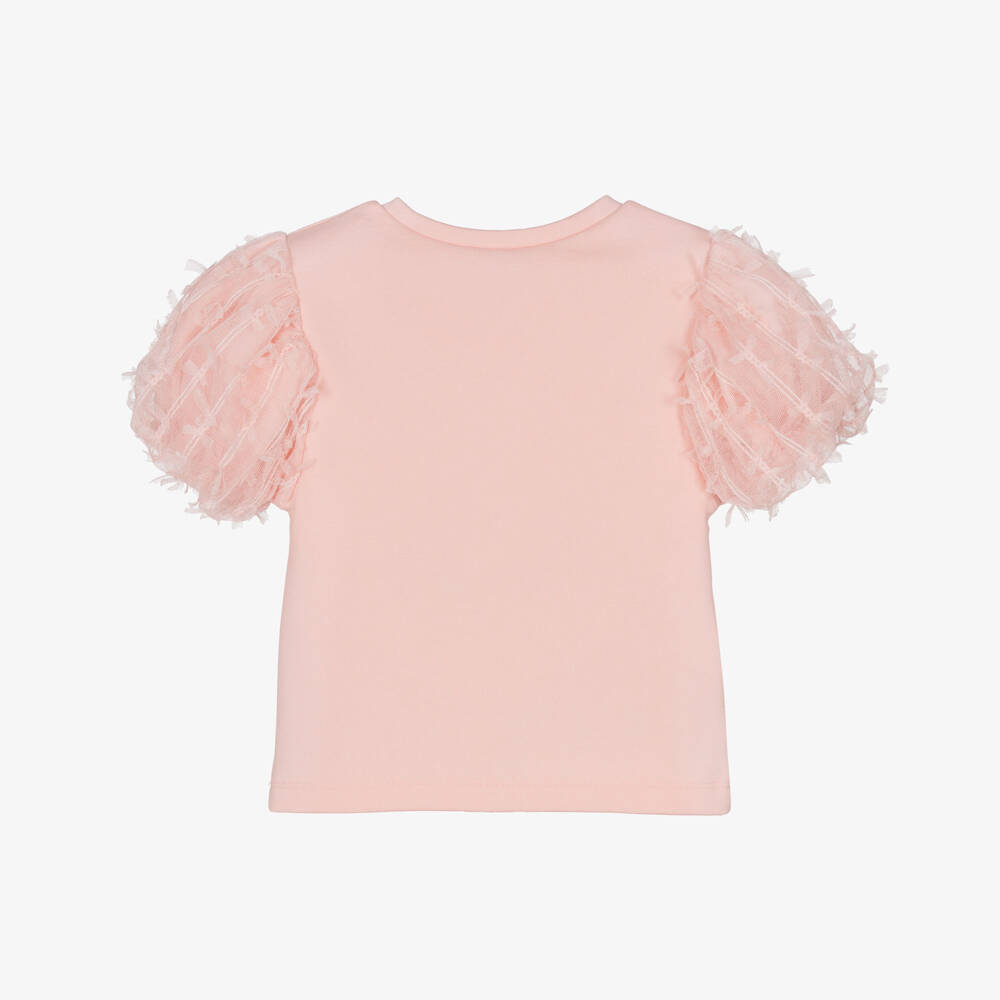 Mayoral-Футболка розовая с тюлевыми рукавами для девочек | Childrensalon Outlet