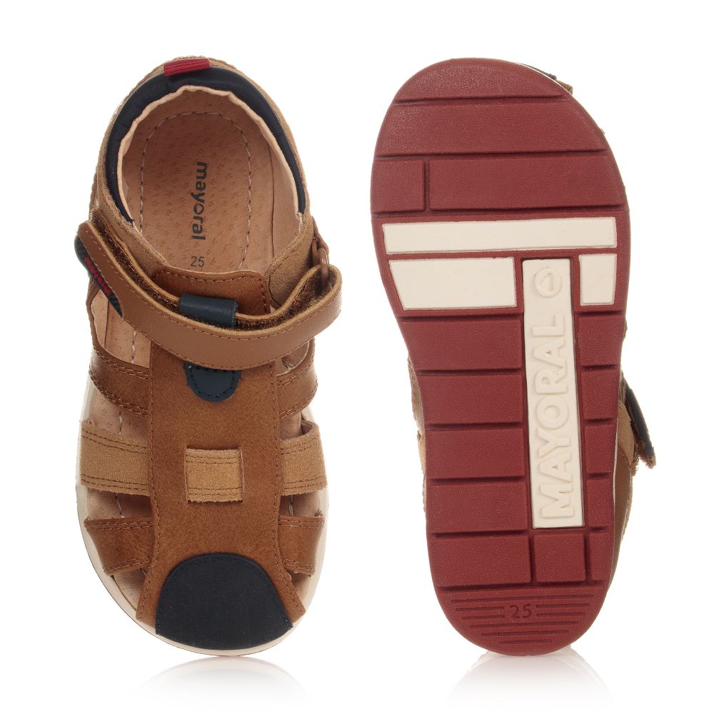 Mayoral-صندل أطفال ولادي جلد لون بني عسلي وكحلي | Childrensalon Outlet