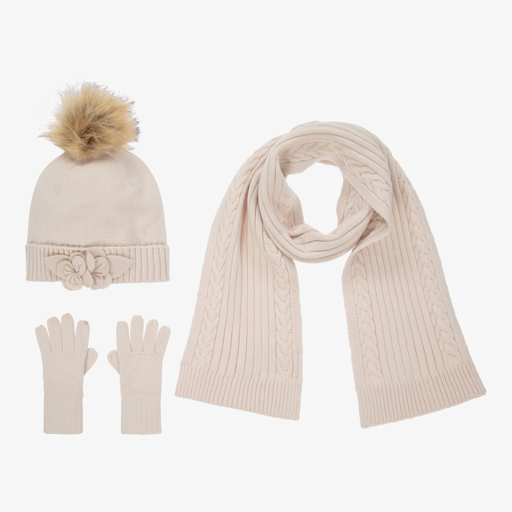 Mayoral - Bonnet, écharpe et gants beige Ado | Childrensalon