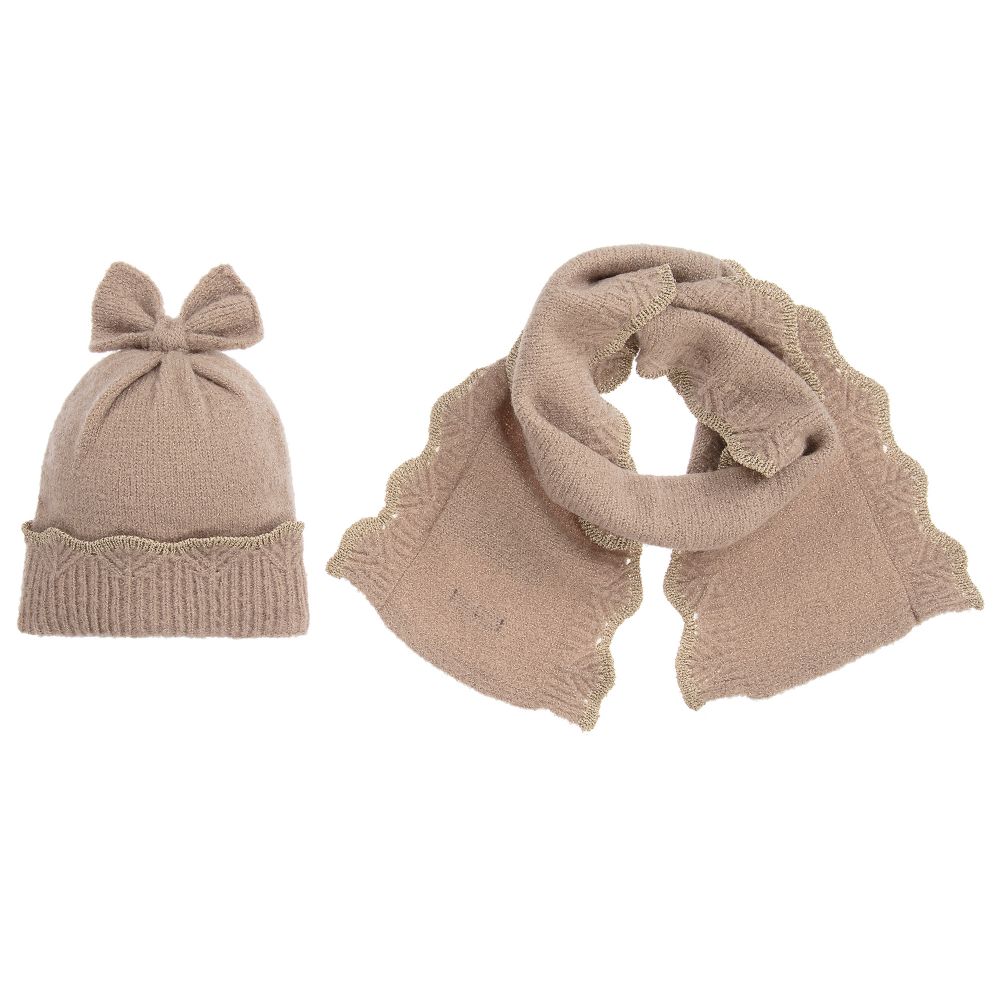 Mayoral - Teen Beige Knitted Hat Set  | Childrensalon