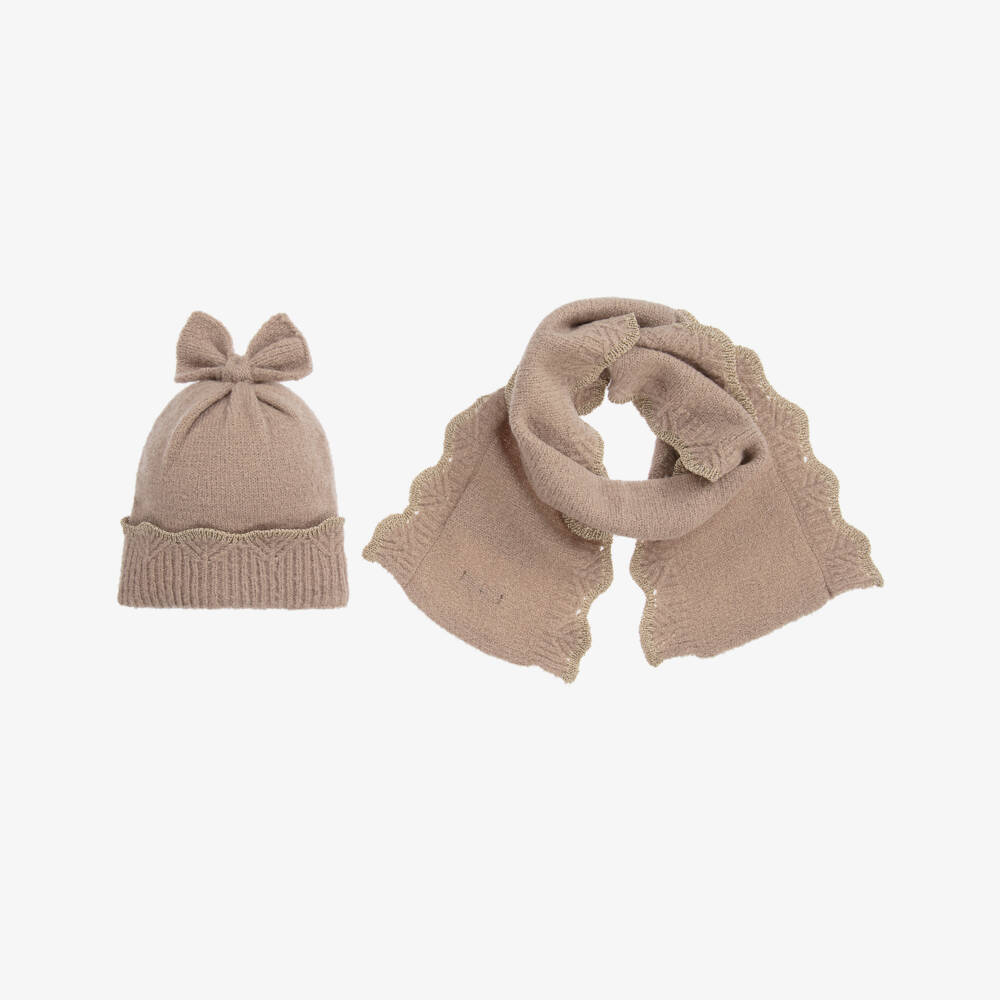 Mayoral-Teen Beige Knitted Hat Set  | Childrensalon Outlet