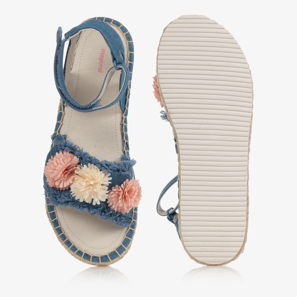 Mayoral-صندل اسبادريل تينز بناتي قطن كانفاس لون أزرق مزين بورود | Childrensalon Outlet