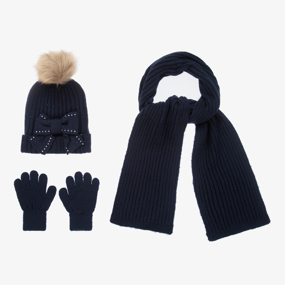 Mayoral - Синяя шапка с шарфом и перчатками для девушек | Childrensalon