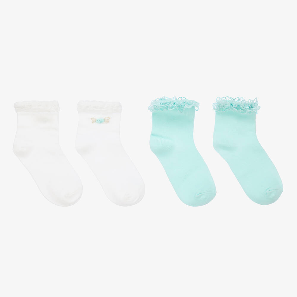 Mayoral - Lot de 2 paires de chaussettes en coton bleues et blanches ado  | Childrensalon