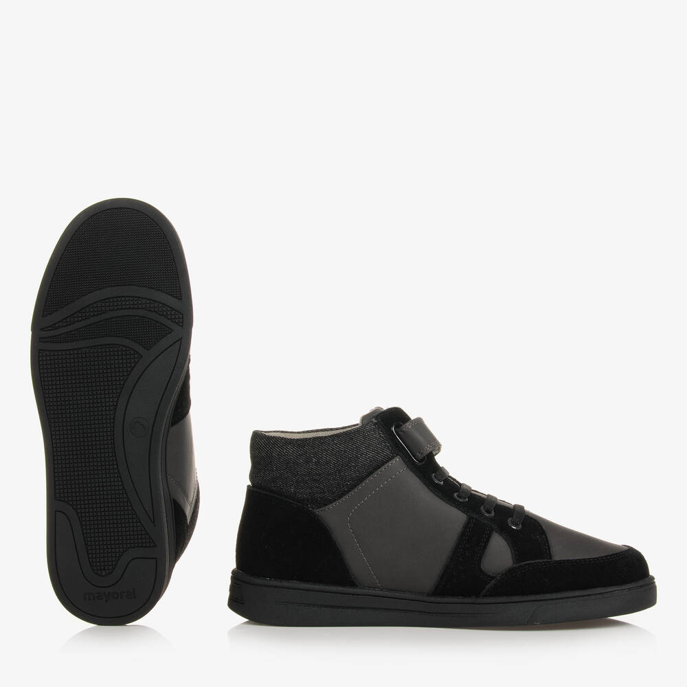 Mayoral-ترينرز بكاحل عالي جلد صناعي أسود تينز ولادي | Childrensalon Outlet