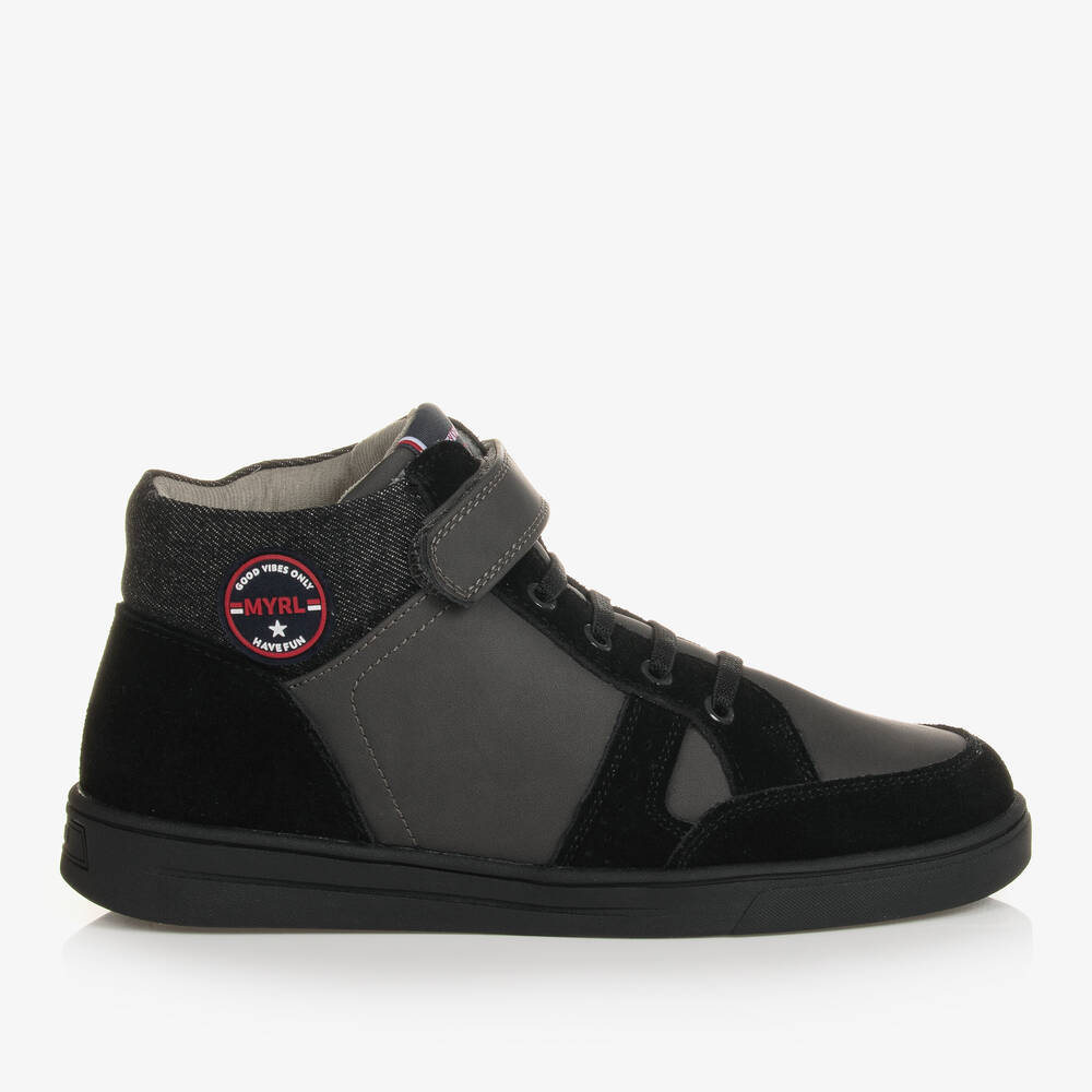 Mayoral-ترينرز بكاحل عالي جلد صناعي أسود تينز ولادي | Childrensalon Outlet