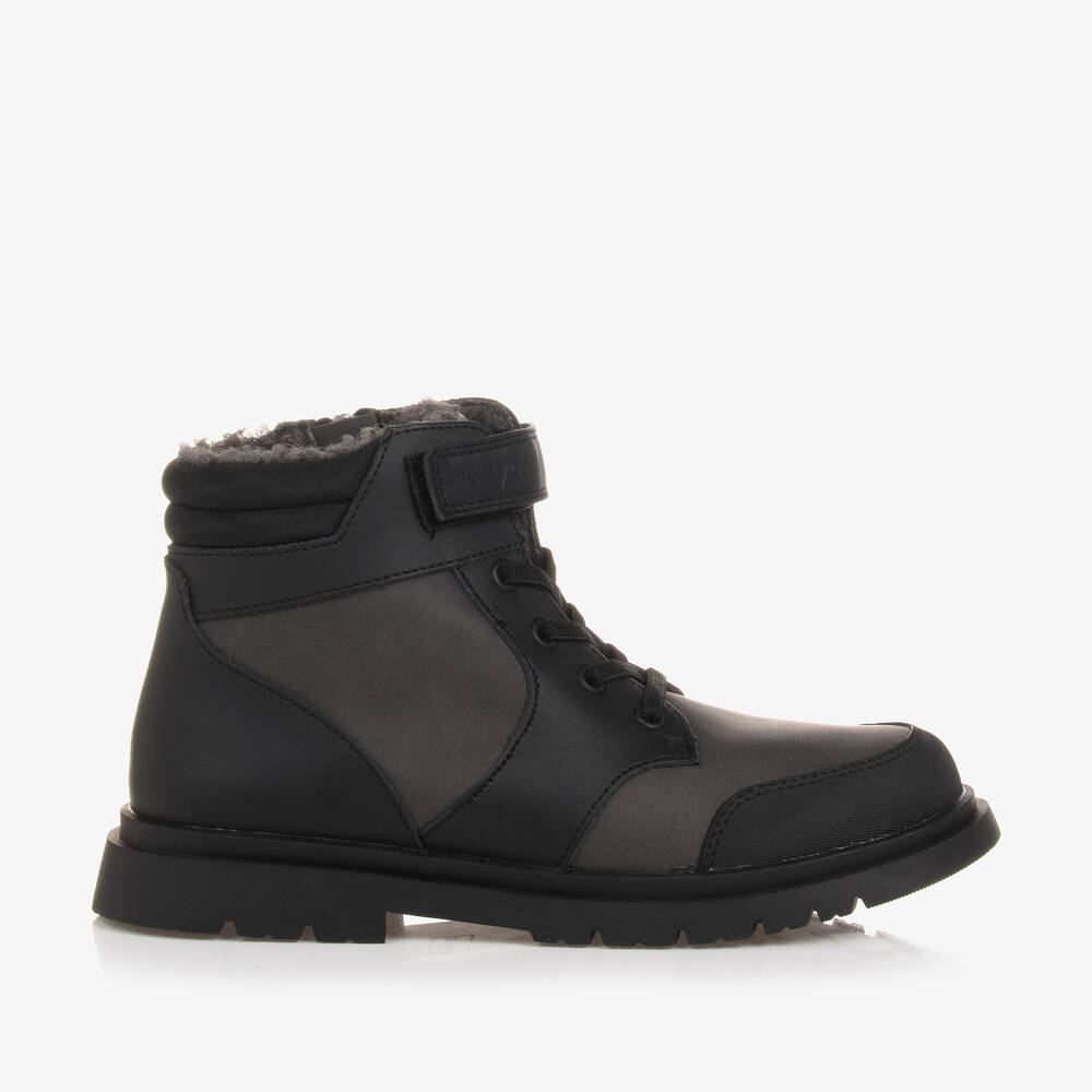 Boys black leather boots clearance