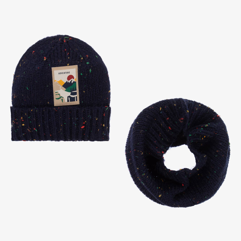 Mayoral - Teen Boys Blue Knitted Hat & Snood Set | Childrensalon