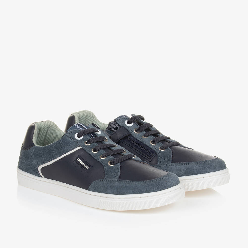 Mayoral - Teen Boys Blue Leather & Suede Trainers | Childrensalon
