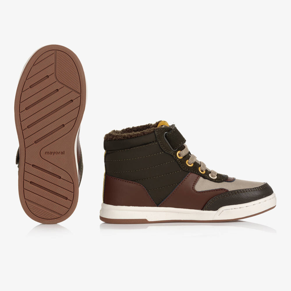 مايورال-ترينرز بكاحل عالي جلد وقماش لون أخضر كاكي | Childrensalon Outlet