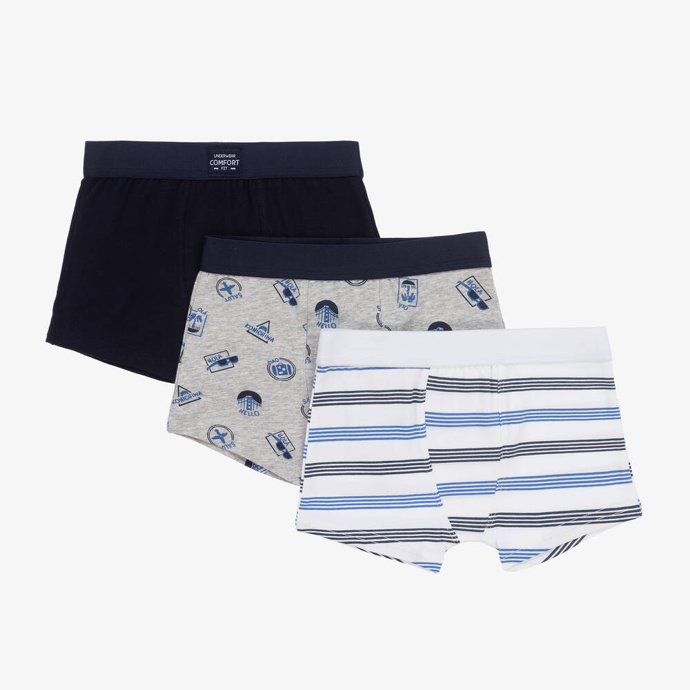 Mayoral-Teen Boys Grey & Blue Boxer Shorts (3 Pack) | Childrensalon Outlet