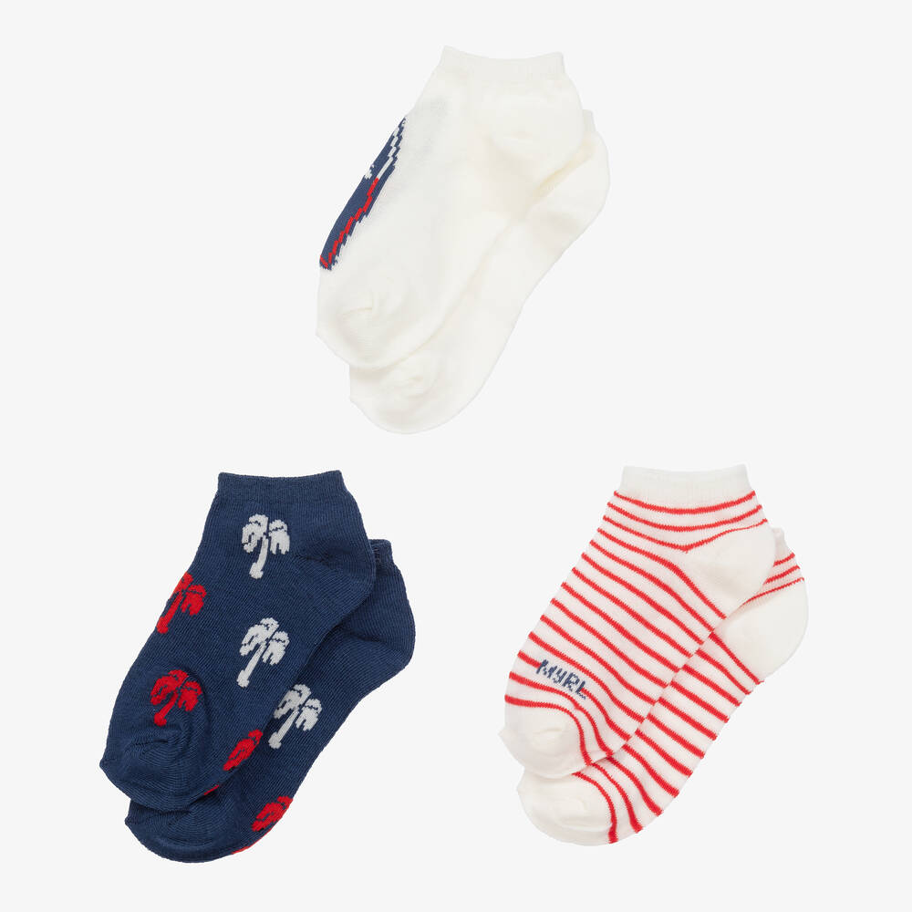 Mayoral-Teen Boys Ivory & Blue Palm Tree Socks (3 Pack) | Childrensalon Outlet