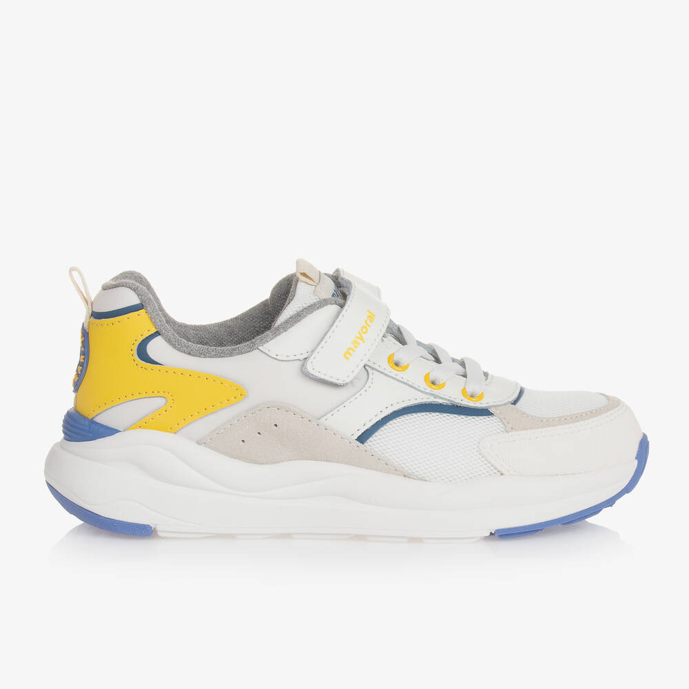 Mayoral-Teen Boys White Leather & Mesh Trainers | Childrensalon Outlet