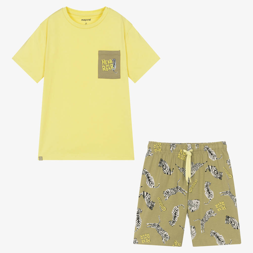 Mayoral - Teen Boys Yellow & Green Short Pyjamas | Childrensalon