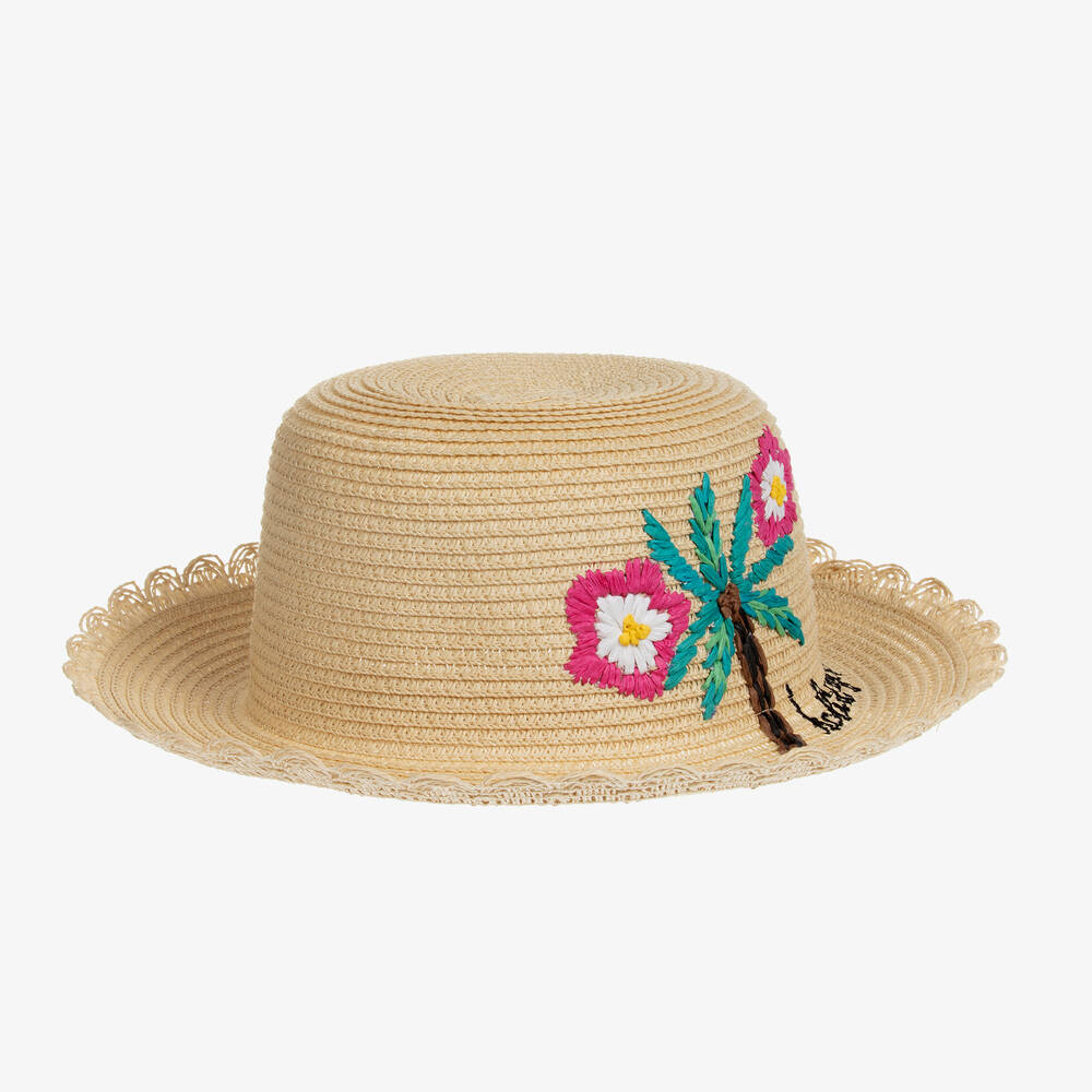 Mayoral - قبعة تينز بناتي قش مطرز لون بيج | Childrensalon
