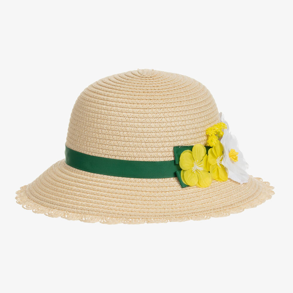 Mayoral - Teen Girls Beige Straw Floral Appliqué Hat | Childrensalon