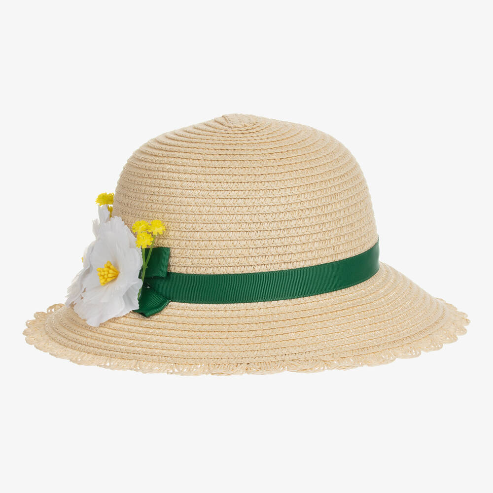 Mayoral-Бежевая соломенная шляпка с цветочной аппликацией | Childrensalon Outlet