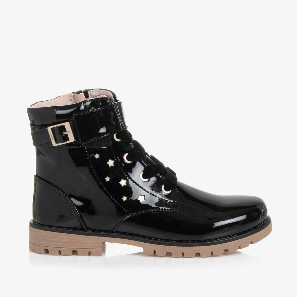 Girls black top patent leather boots